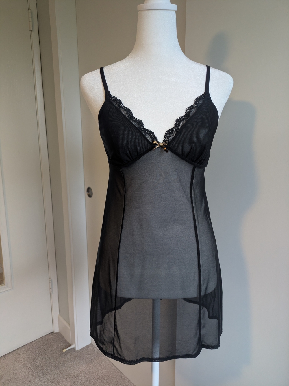 S Betsy Johnson Babydoll Sheer Nightgown - Black
